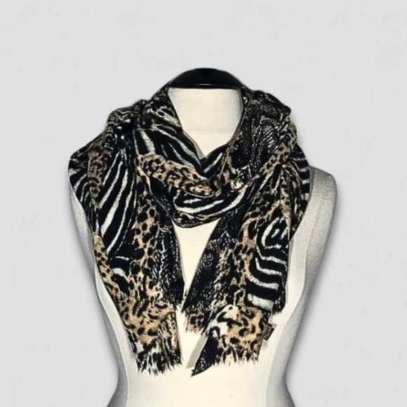 Look Cashmere Leopard Animal Print Scarf Multicolor OS - Picture 2 of 7